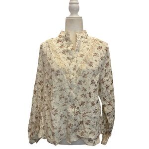 Lili & Lala Paris Ditsy Floral Blouse Cotton Lace Cottagecore Long Sleeves